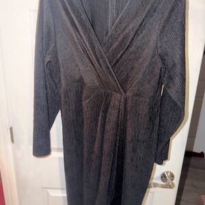 Black Midi Flapper Style dress V Neck Fringe Hem